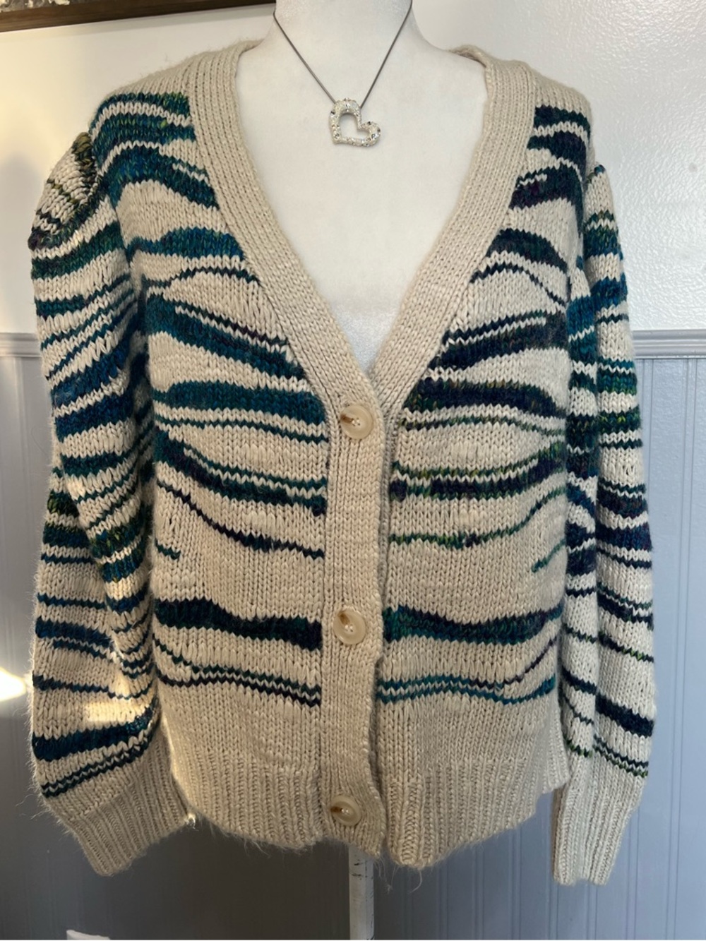 Moon River Wool Blend Cardigan / Cream / Button Cardigan / L / Chunky / Fall